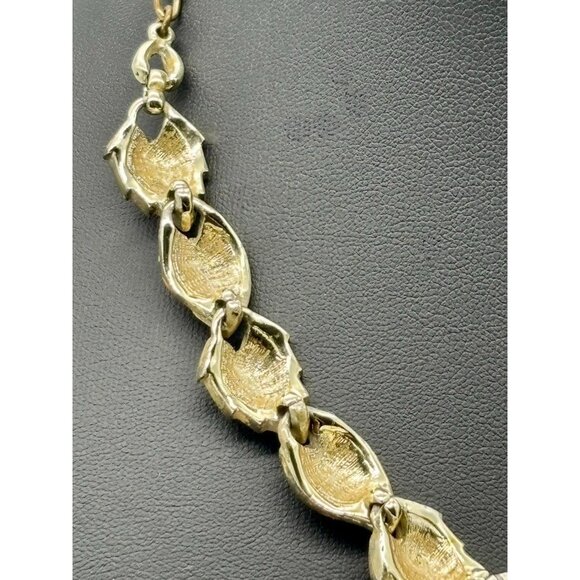 Vintage Enameled Textured Gold Tone Connected Leaves Necklace W Matching Earring - Picture 12 of 12
